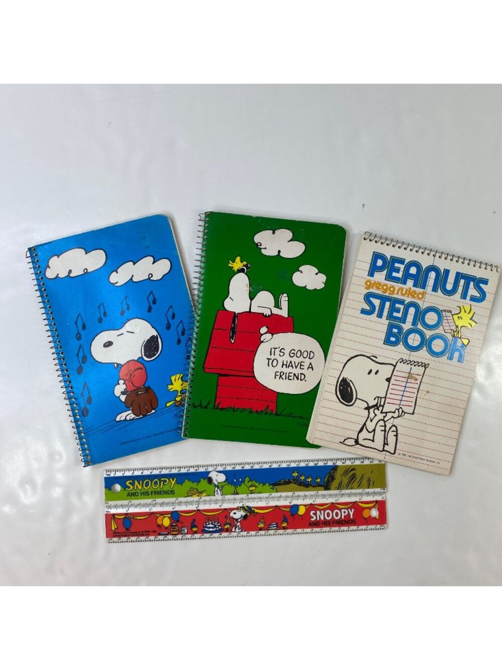Vintage Peanuts Snoopy Woodstock 3 Spiral Notebooks Steno Books Bundle 1984-85